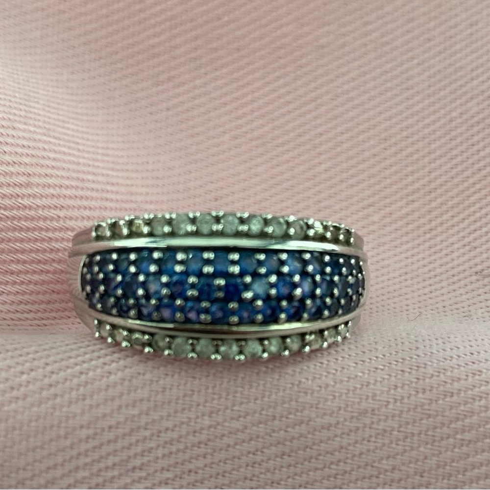Sterling Silver & Sapphire Pave Ring. Size 7